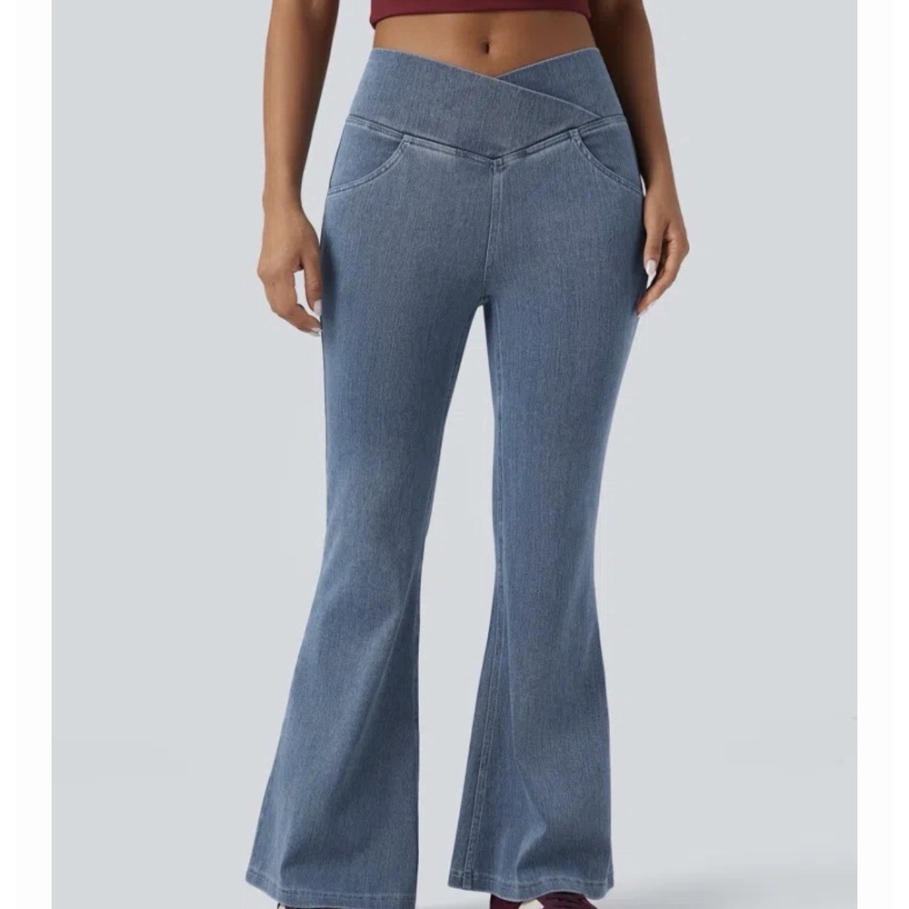 Halara Flex Crossover V-Waist Flare Jeans High Rise Bell Bottom XL Regular